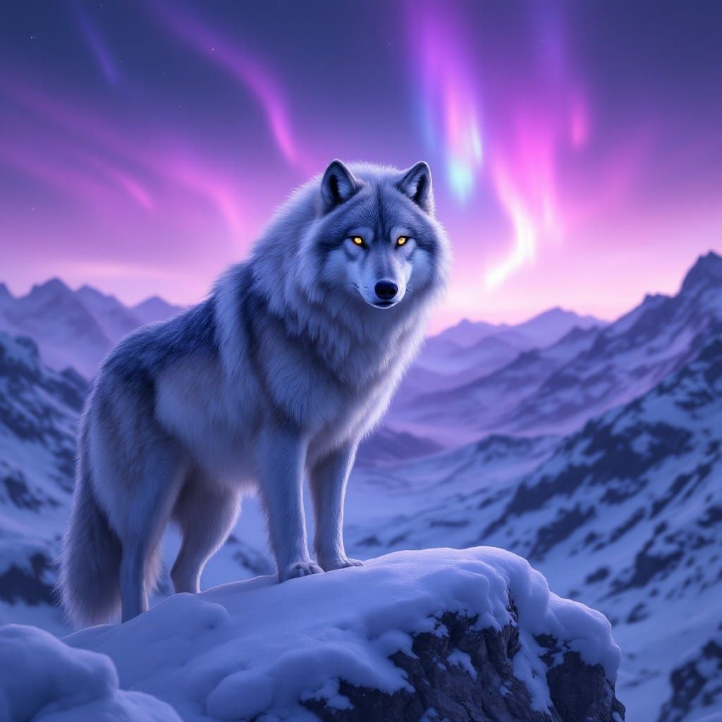 Ethereal Purple Wolf on Arctic Ridge