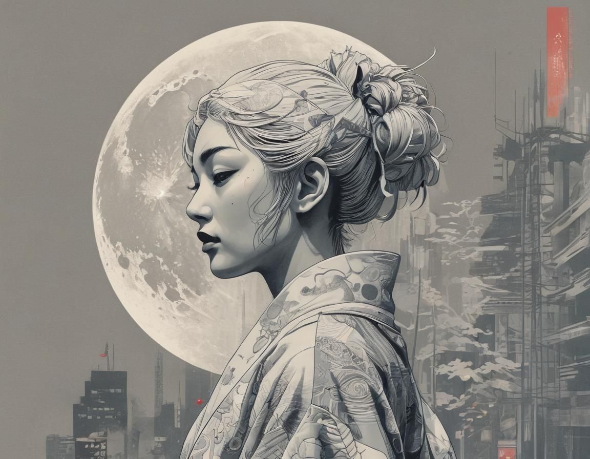 Neo-Tokyo Cityscape in Cyberpunk Ukiyo-e Style