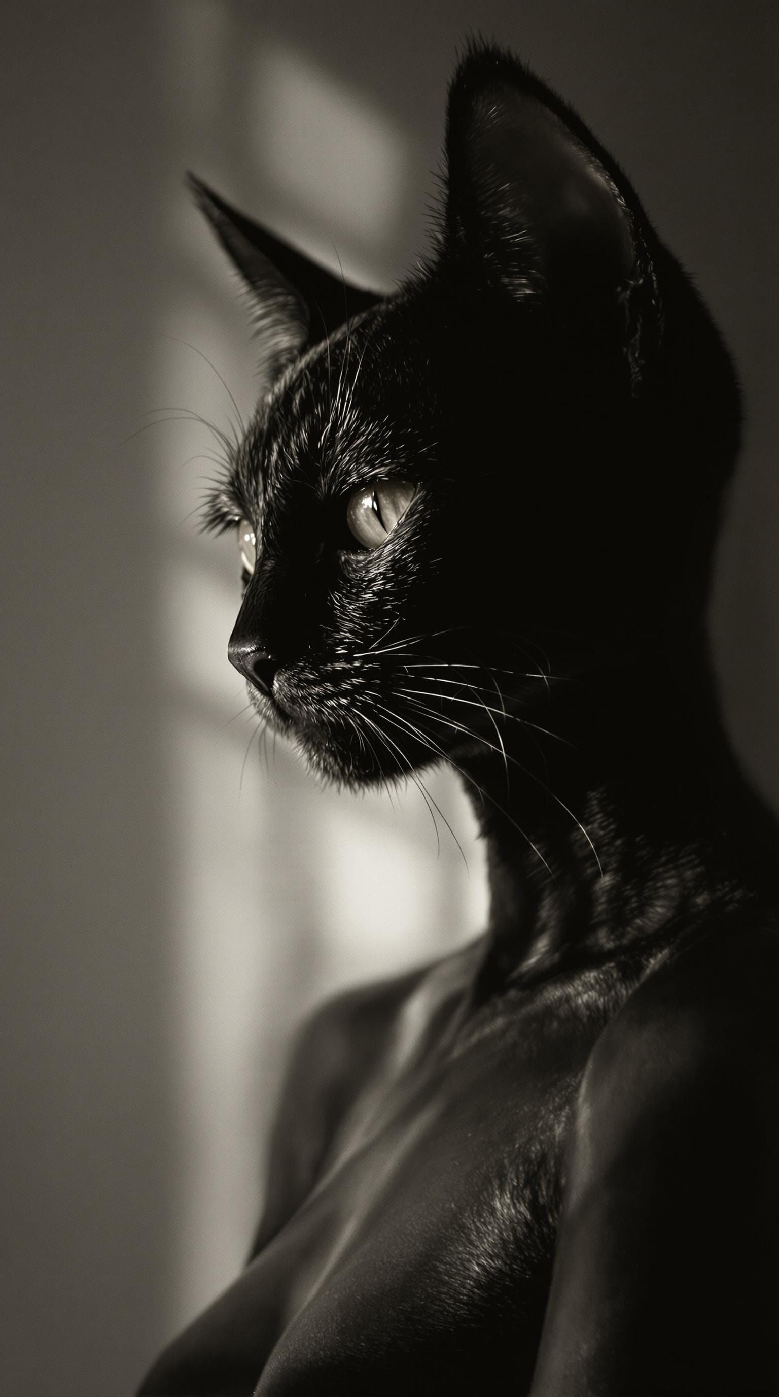 Minimalist Beauty: Elegant Cat Woman in Monochrome