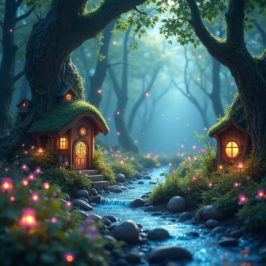 Enchanted Forest with Fairies, Ethereal Glow, as Matte Paint...
