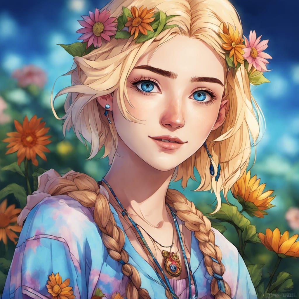Anime Portrait of a Cute Hippie Girl