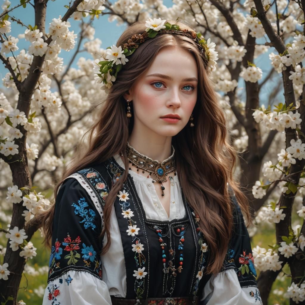 Expressive Portrait of Woman in Ukrainian Dress