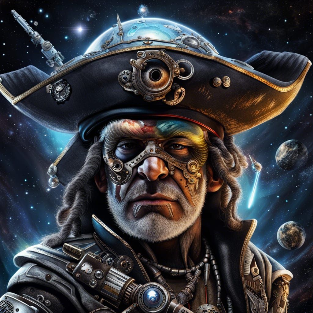 Detailed Space Pirate with Lightsaber in Space