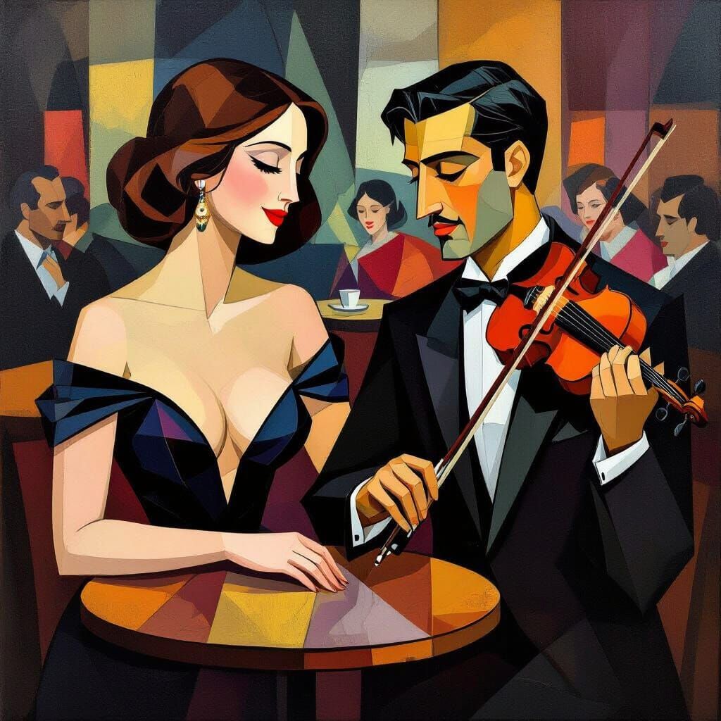 Cubist Cafe Scene in Picasso's 1935 Style