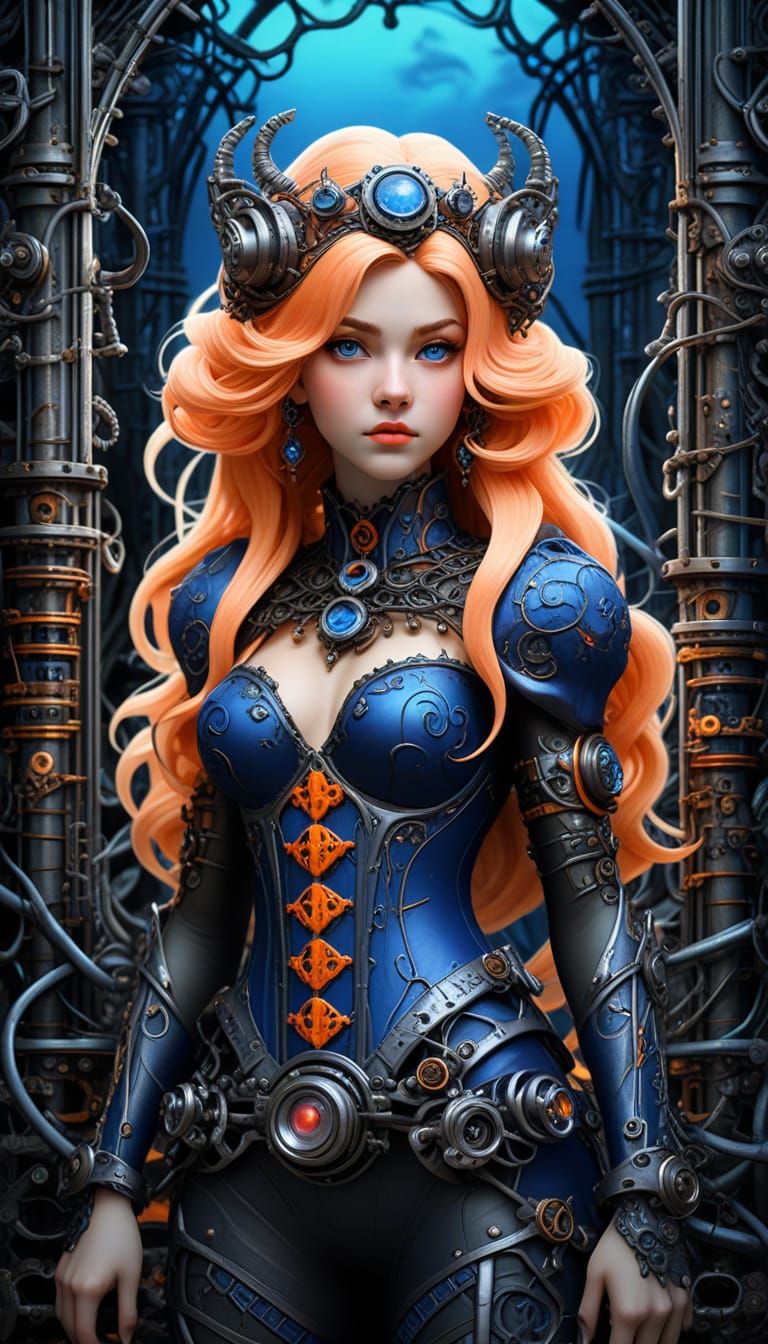 Dark Art Nouveau Princess Peach Demon Portrait