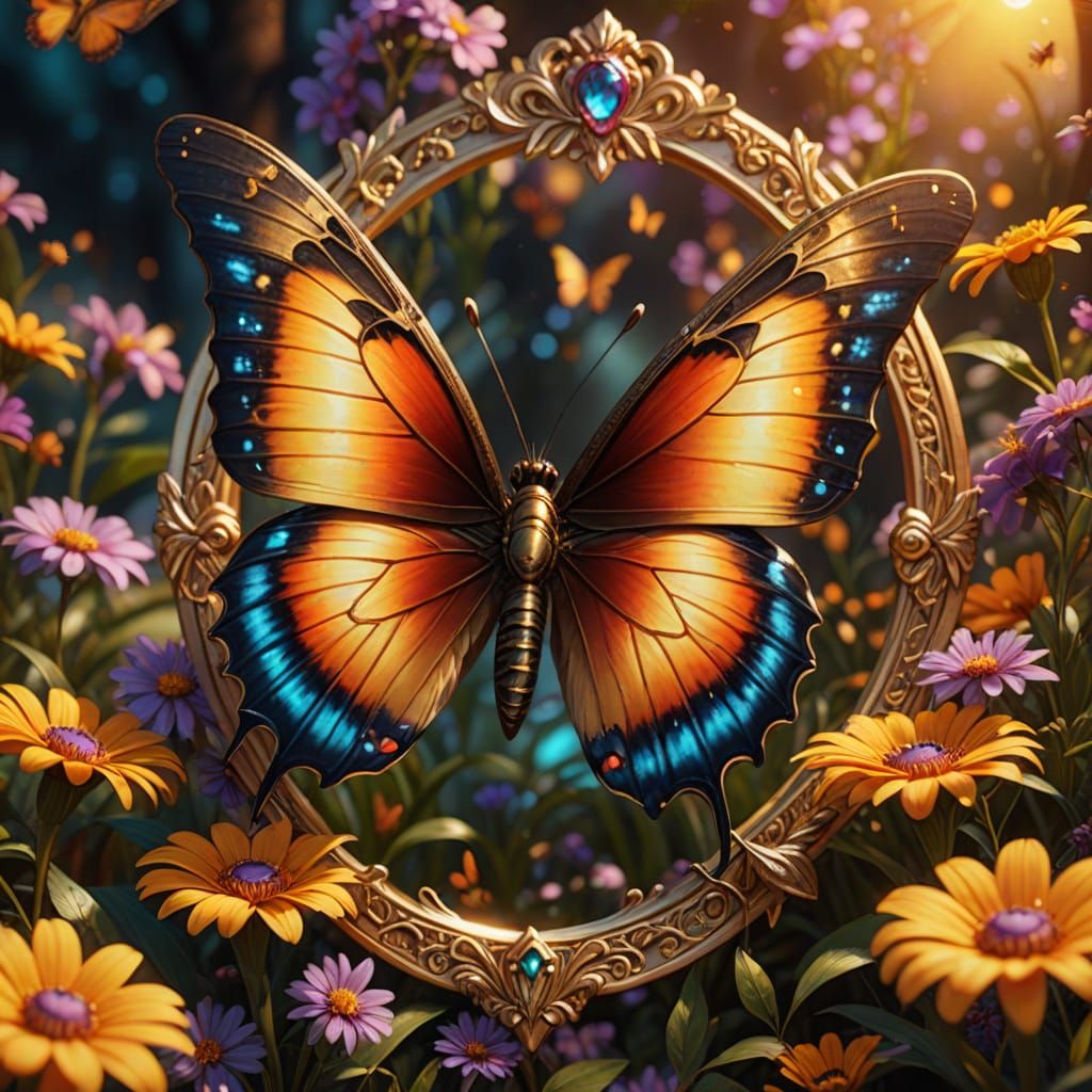 Whimsical Girl's Name Tag with Iridescent Butterfly Border