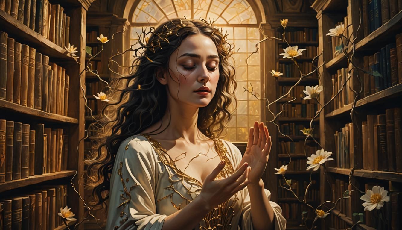 Mystical Muse Channeler in Surrealist Library