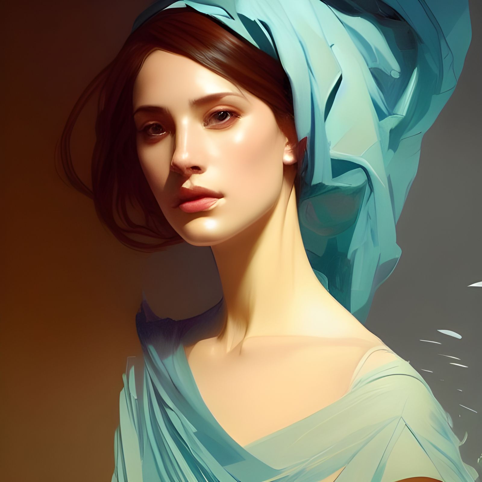 Beautiful Woman Portrait in Turquoise Dress