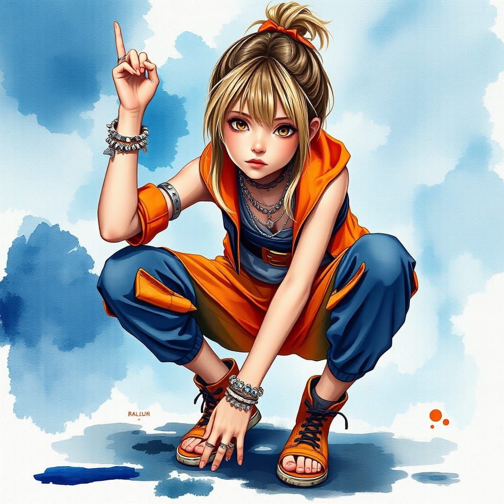 Glamorous Young Girl in Moody Watercolor Fantasy