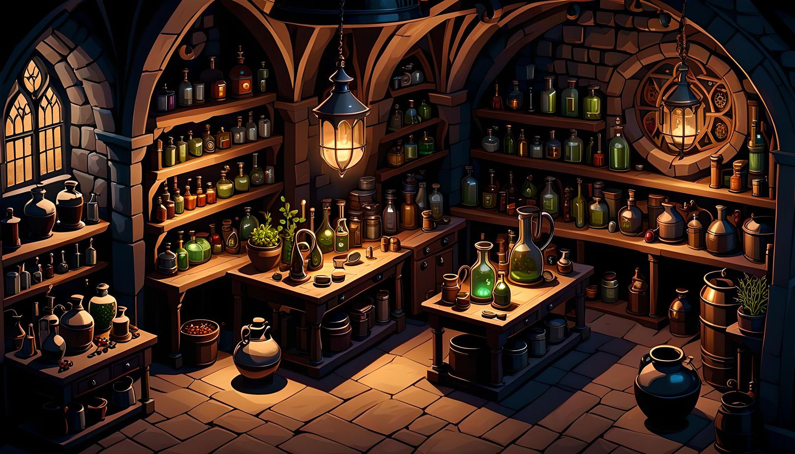 Isometric Medieval Alchemist Lab in Gothic Style