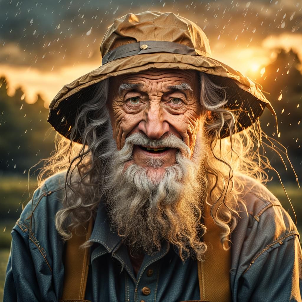 Eccentric Old Man with Duck Hat in Golden Hour