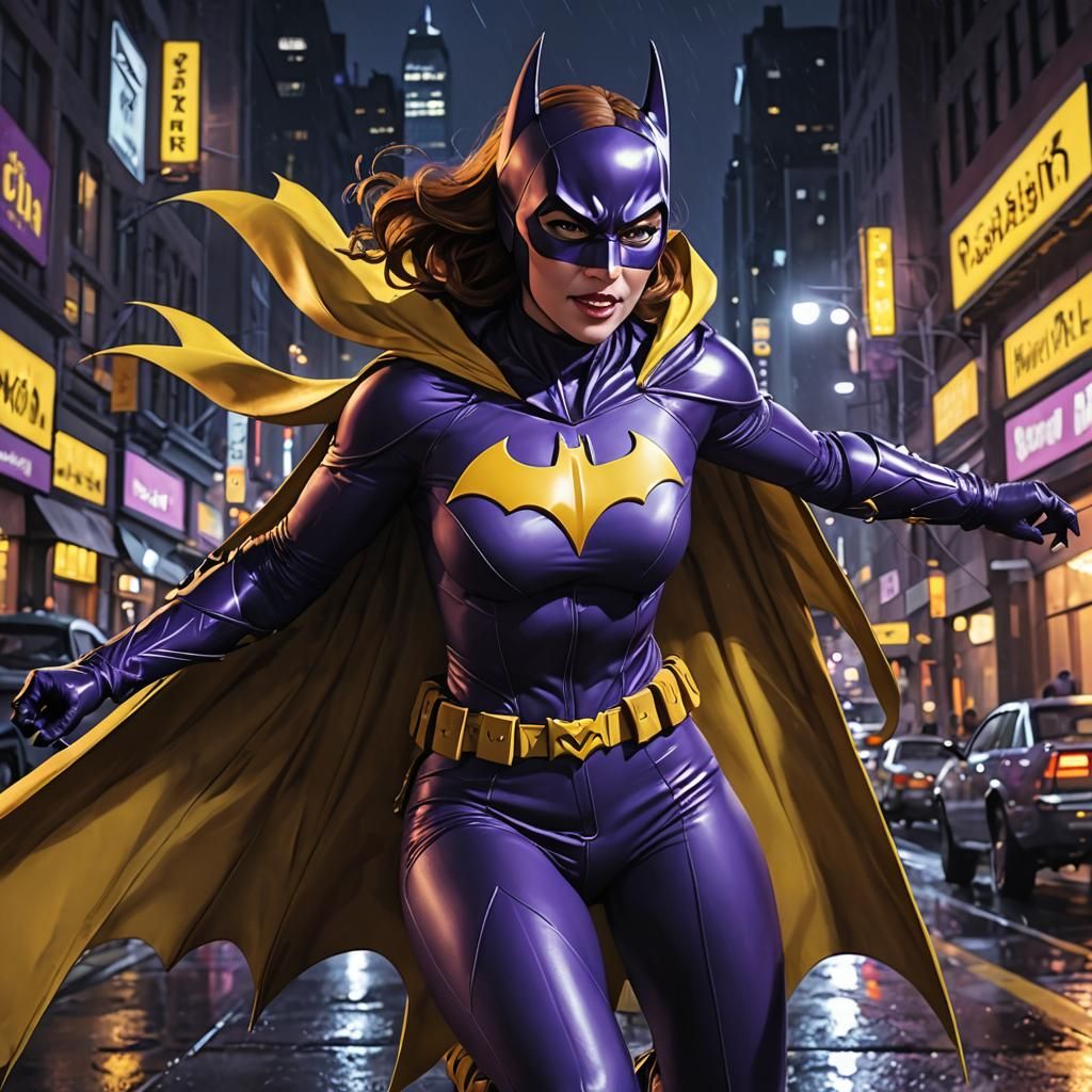 Batgirl Chasing Villain in Gotham: 3D Anime Art