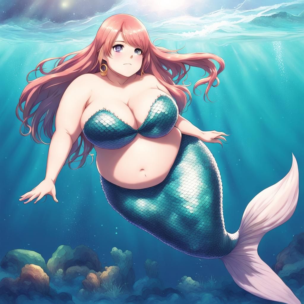 Plus-Size Mermaid in Anime Style