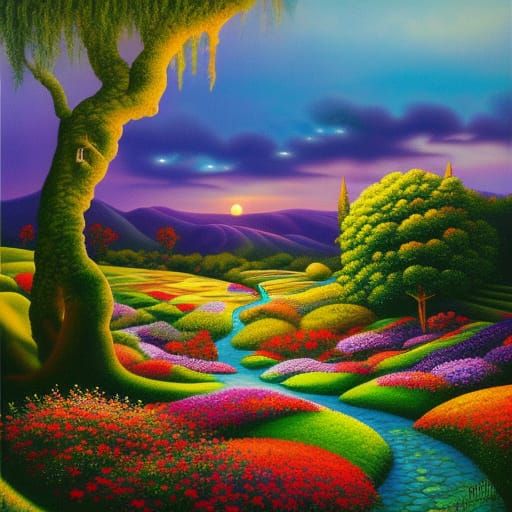 Surreal Melting Garden: Expressionist Oil Painting