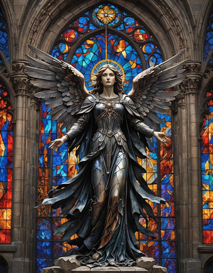 Majestic Dark Angel in Gothic Cathedral