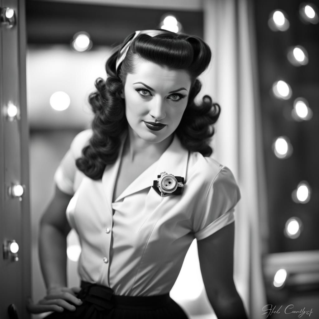 1940s Pin-Up Girl in Black and White Photo