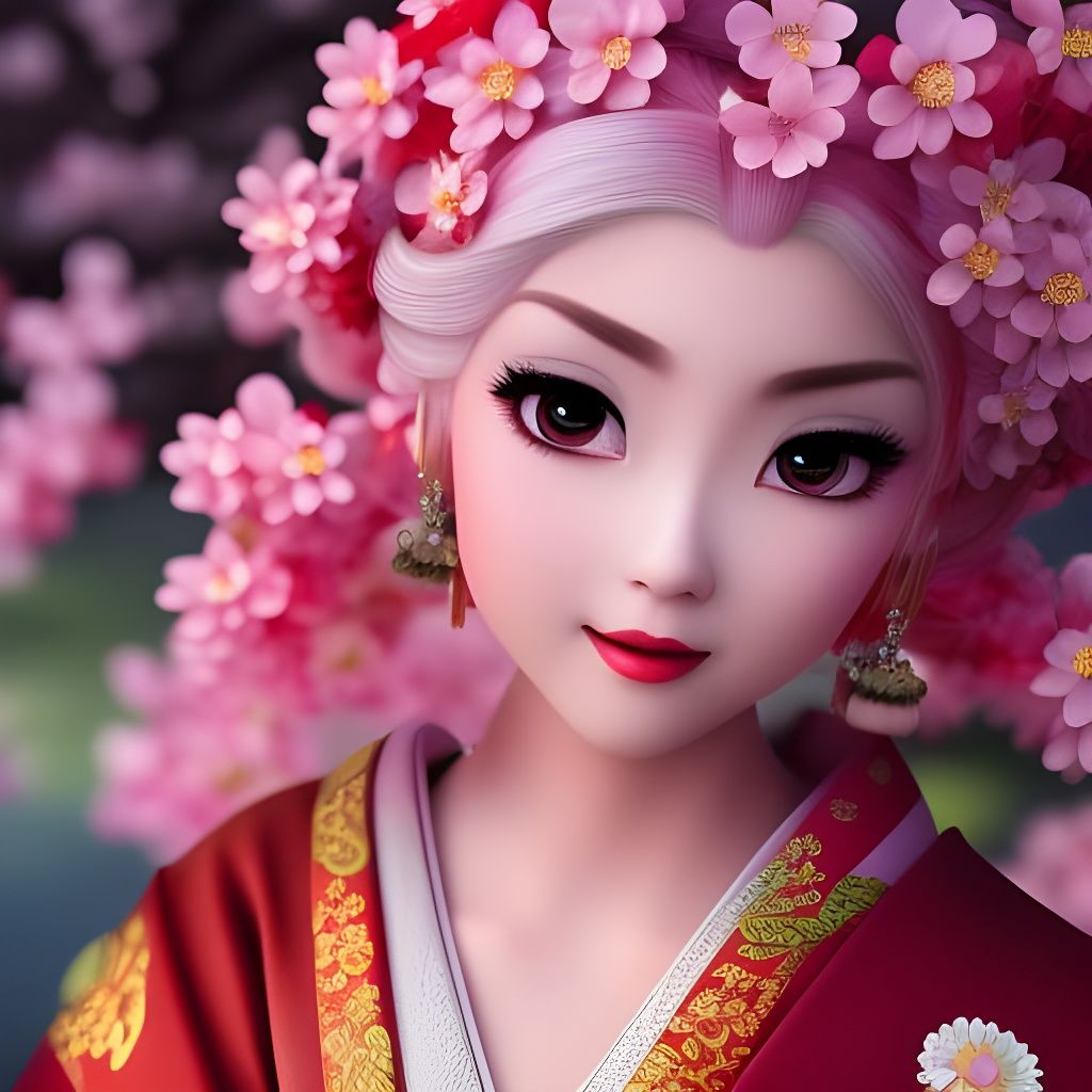 Princess in Kimono: Pixar Animation with Cherry Blossoms