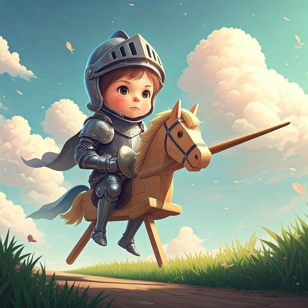 Toddler Knight Jousting in Anime Dreamscape
