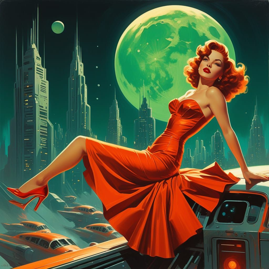 Sultry Pin-Up Goddess Swept Away by Martian Hero in Retro-Fu...