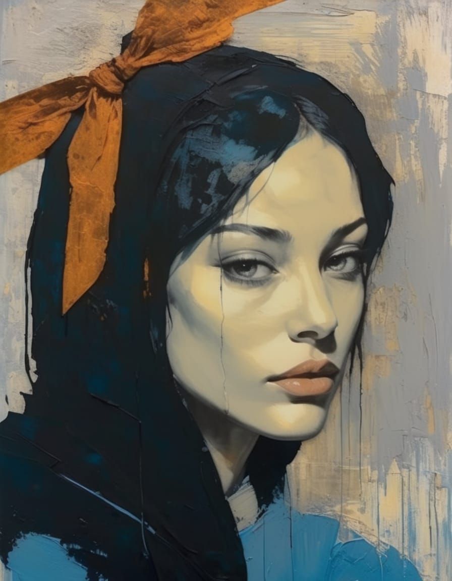 Elegant Goth Girl Portrait in Impasto Style