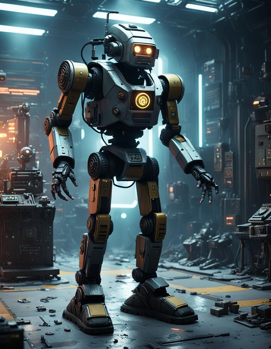 Retro-Futuristic Heroine and Scoutbot in Cyberpunk Style