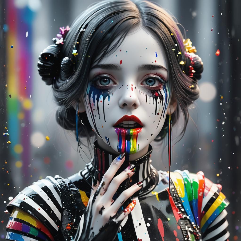 Dynamic Gothic Beauty with Rainbow Liquid, Detailed Matte Pa...