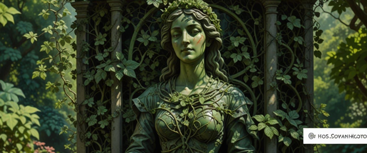 Marble Garden Sculpture of Woman in Mossy Vines
