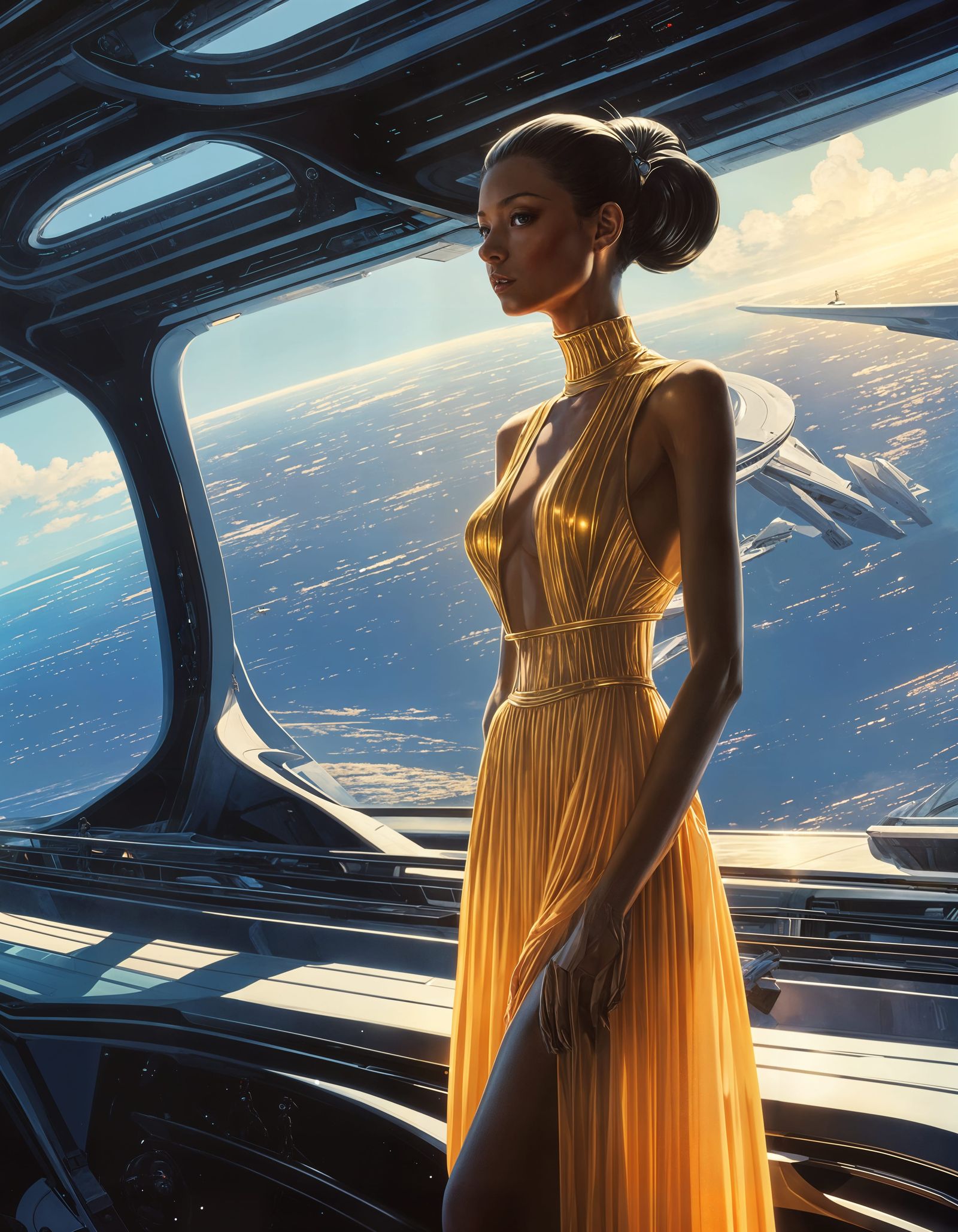 Ethereal Starship Bridge Scene with Androgynous Alien in Sta...