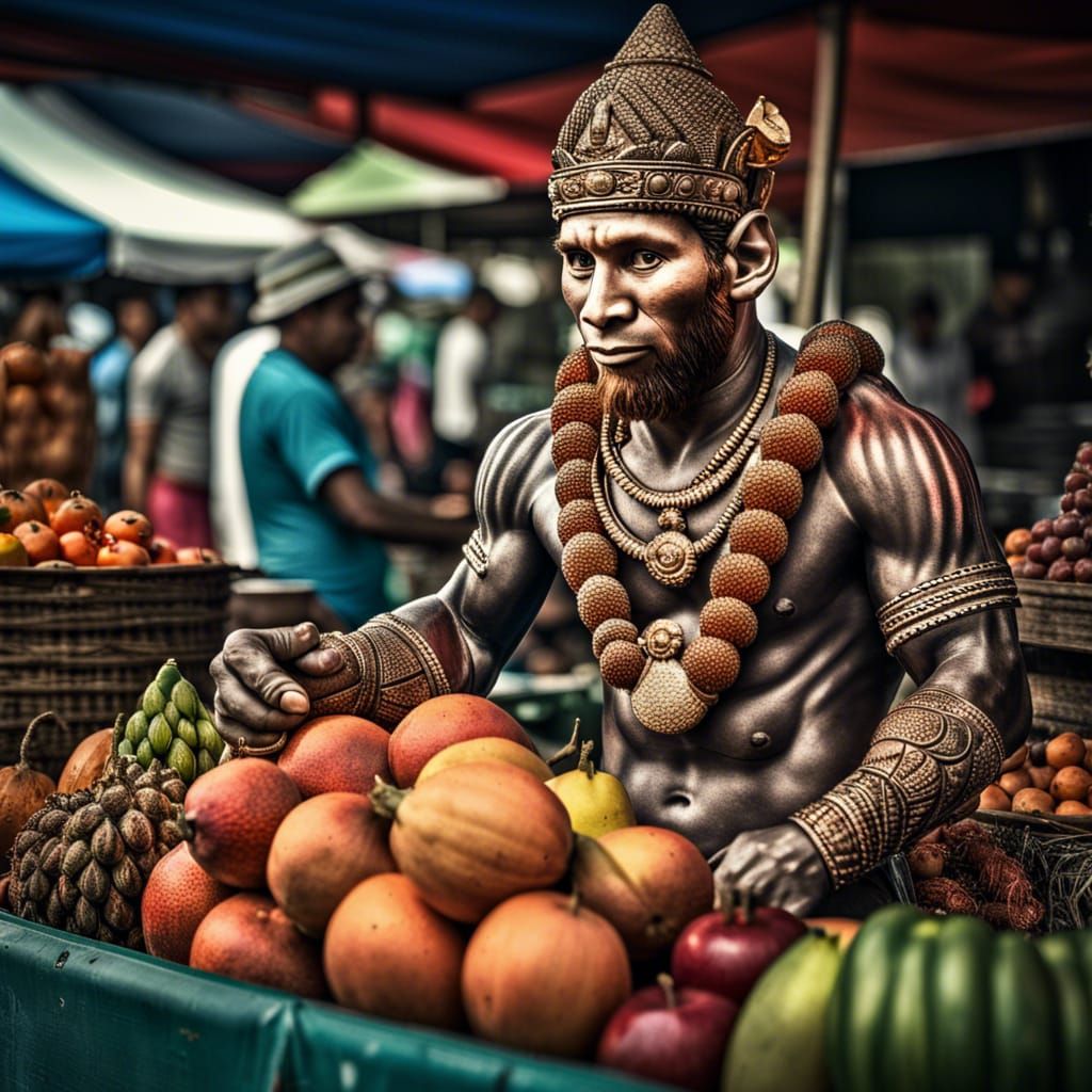 Messi as Hanuman Selling Fruit in Thailand