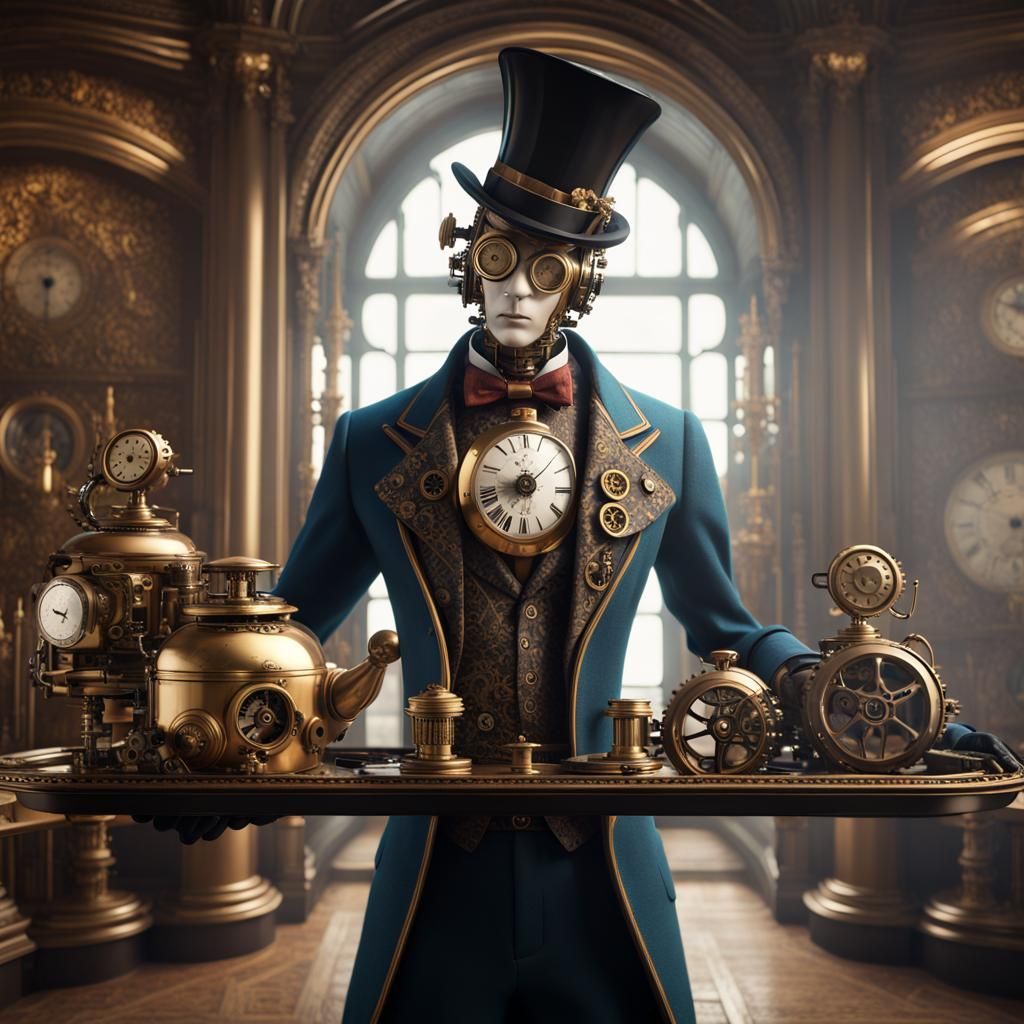 Steampunk Clockwork Butler with Serving Tray