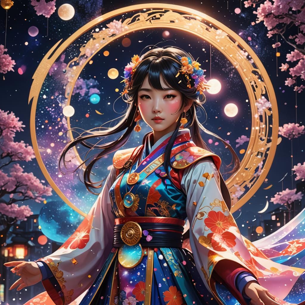 Celestial Girl in Japanese Pop Art Style