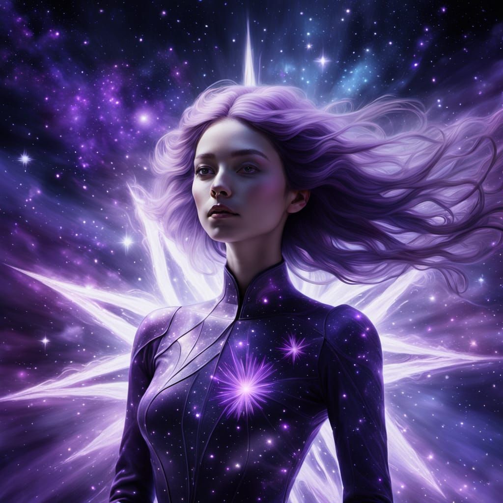 Ethereal Figure Floating on Luminous Star