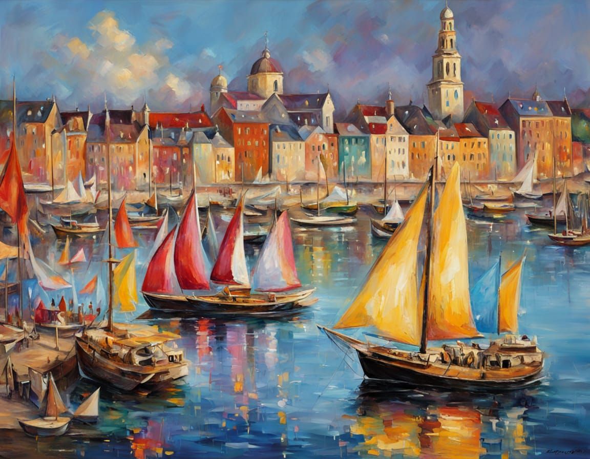 Vibrant Harbor Regatta with Festively Decorated Ships