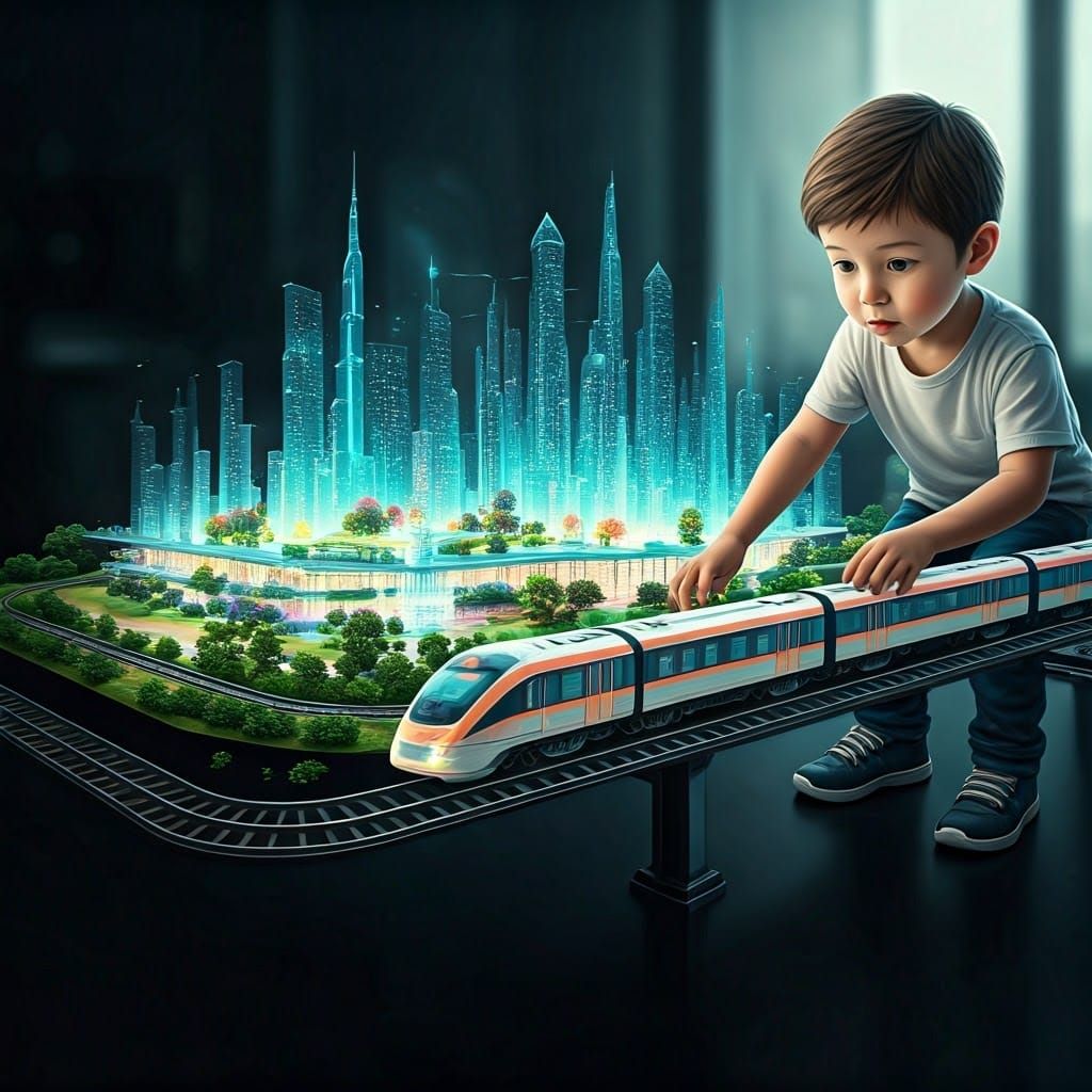 Holographic Model Train City Inspired by Daniel Dociu