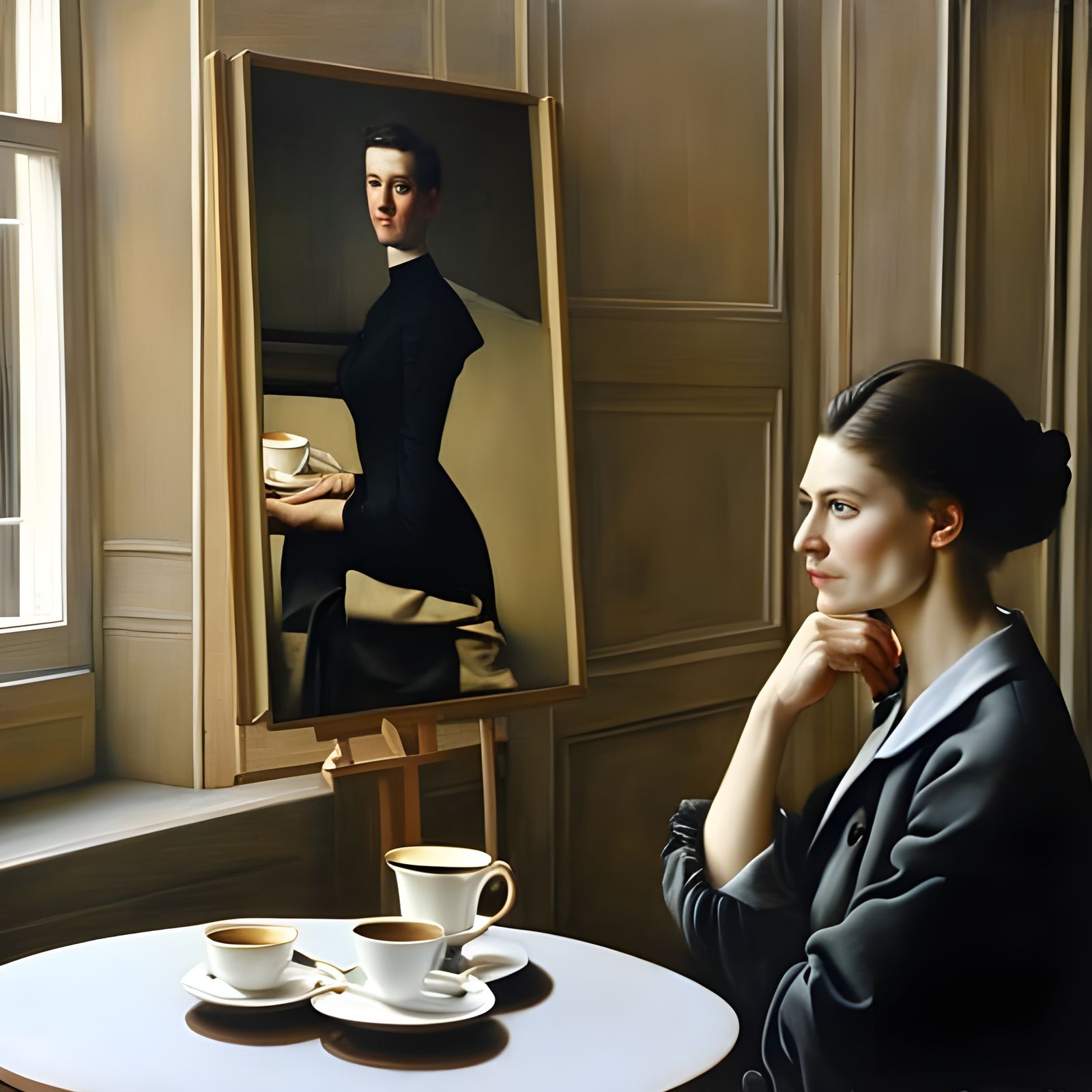 Beautiful Woman in Cafe: Photorealistic Portrait