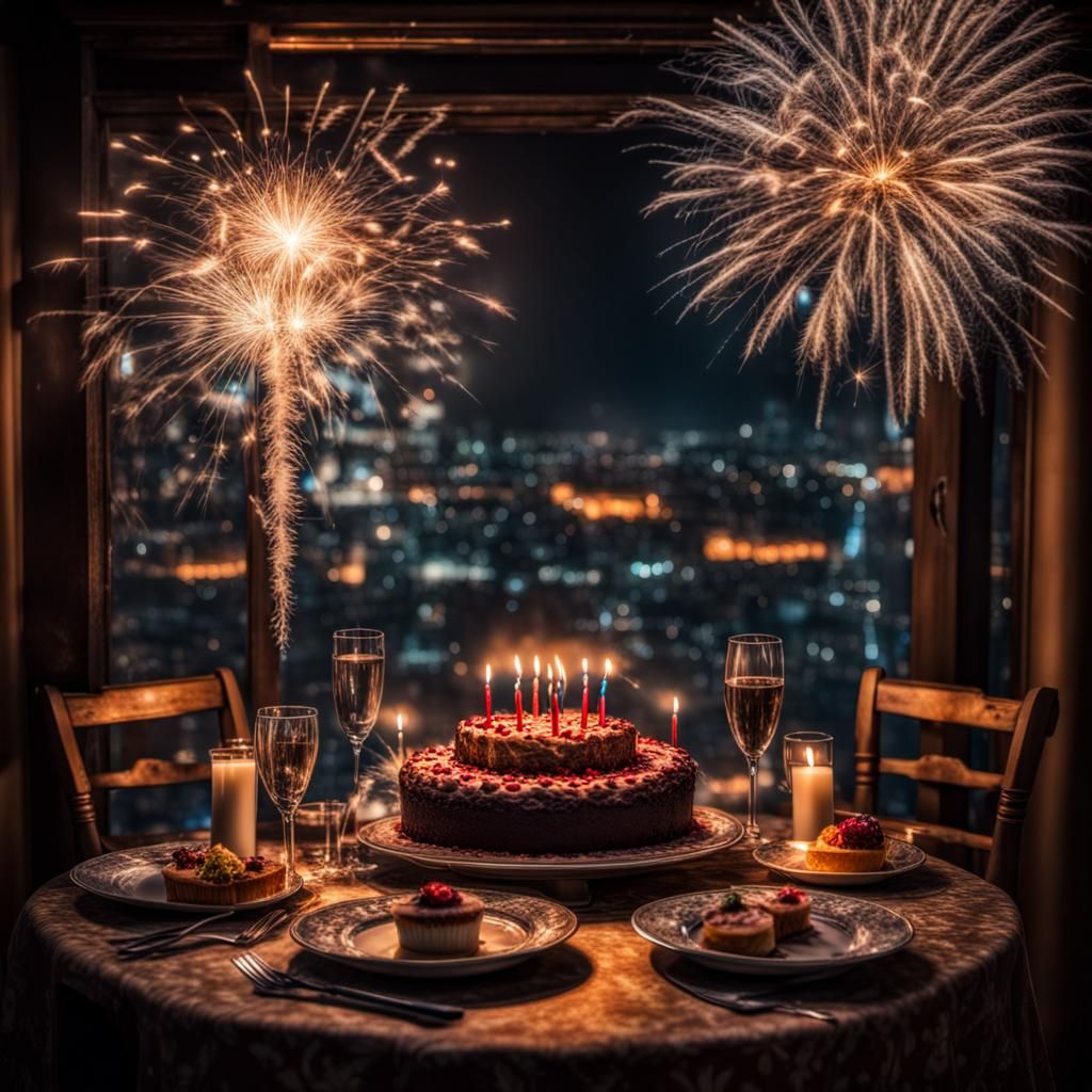 Hyperrealistic New Year's Eve Birthday Celebration