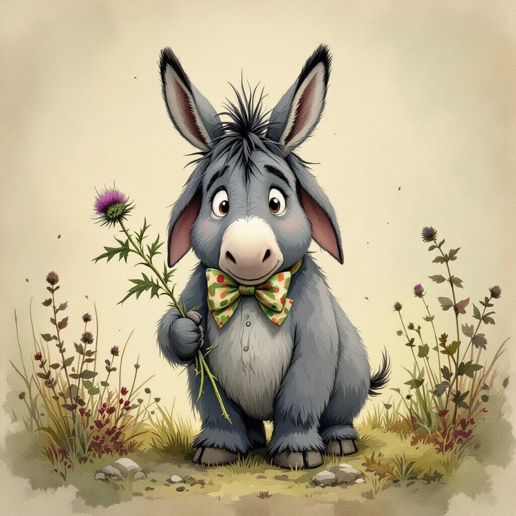 Eeyore in Watercolor with Green Background