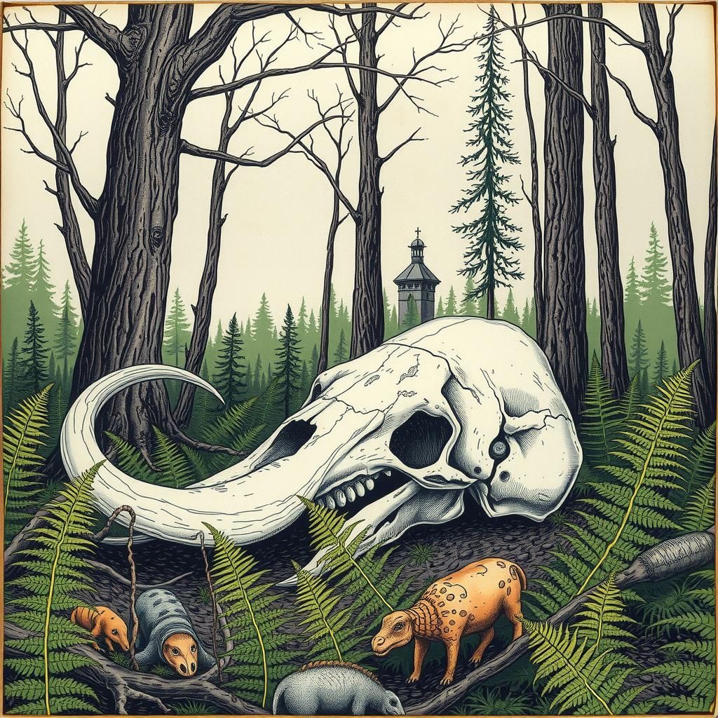 Renaissance Mammoth Skull in Enchanted Boreal Forest