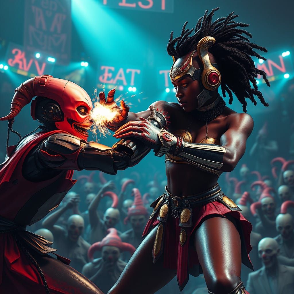 Dramatic Cyberpunk Arena Battle