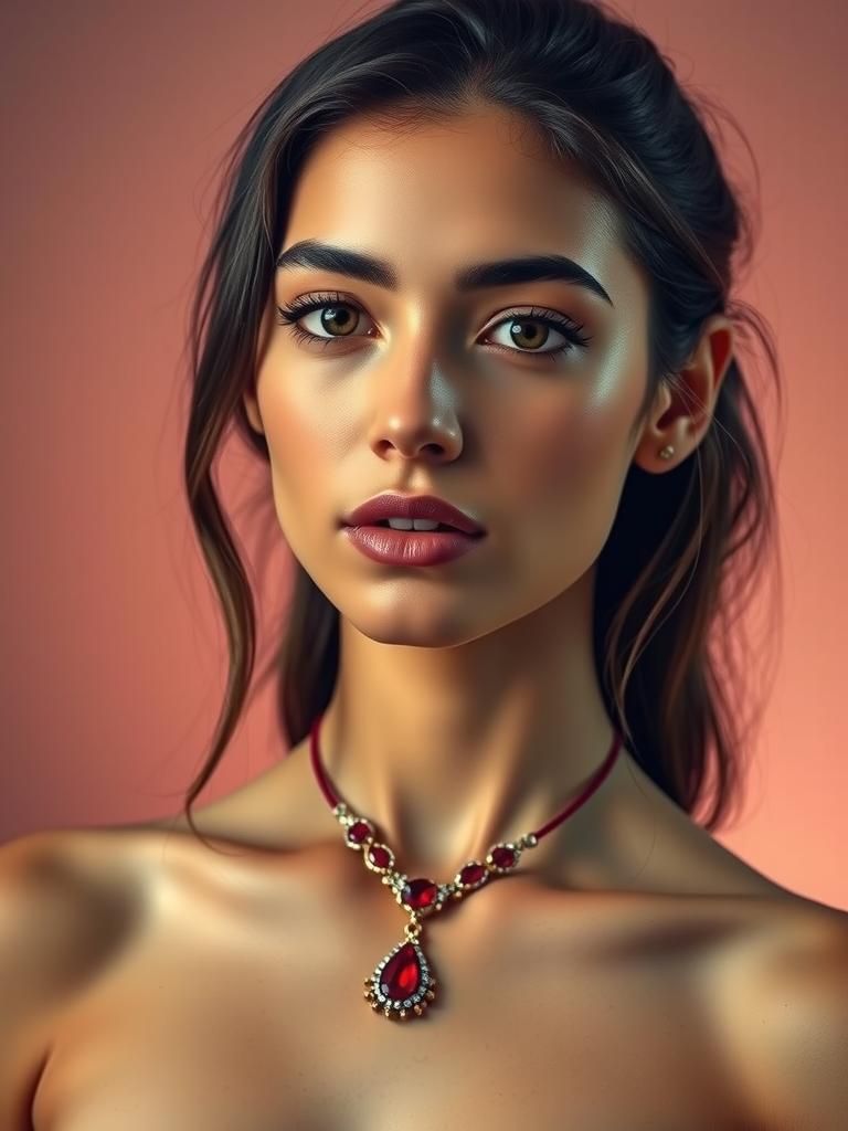Elegant Woman with Ruby Necklace: High-Resolution Portrait
