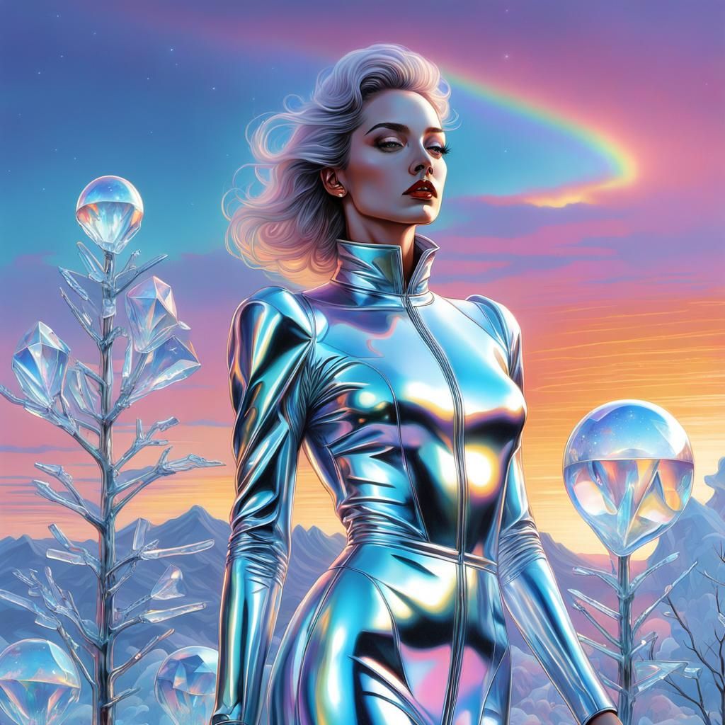 Holographic Ice Sculpture in Retro-Futurist Style