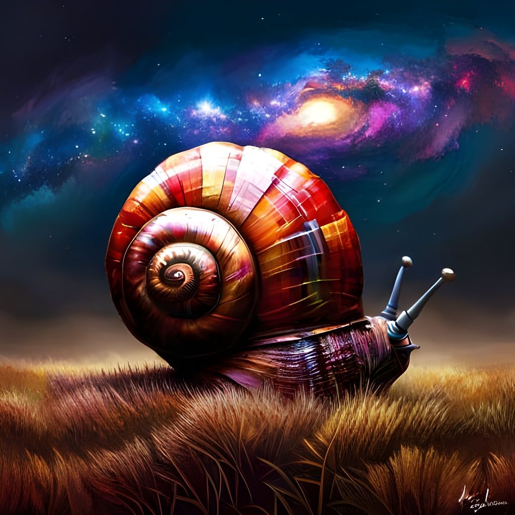 Colorful Snail Under Starry Galaxy Sky
