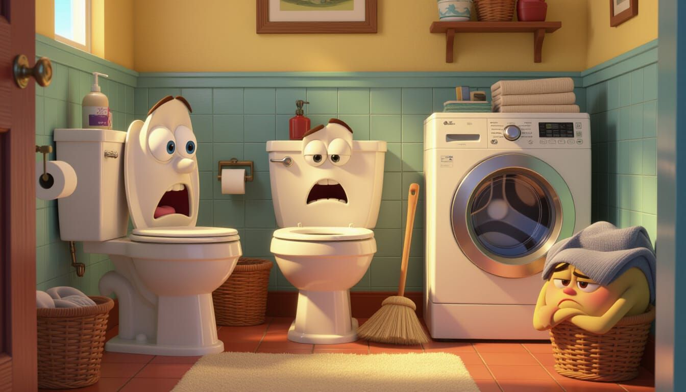 Funny Bathroom Objects Come to Life in Pixar Style