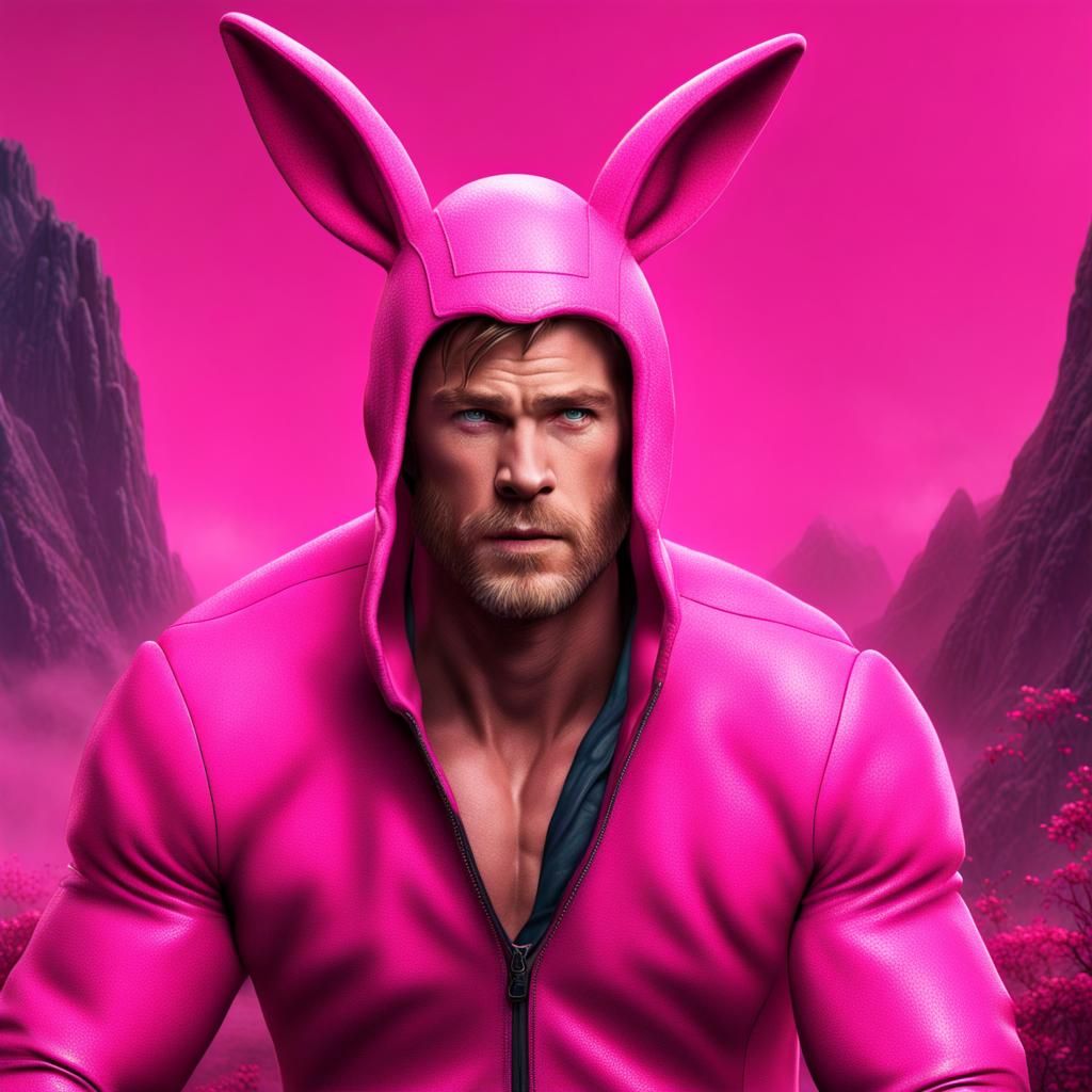 Chris Hemsworth in Pink Bunny Suit, Detailed Painting