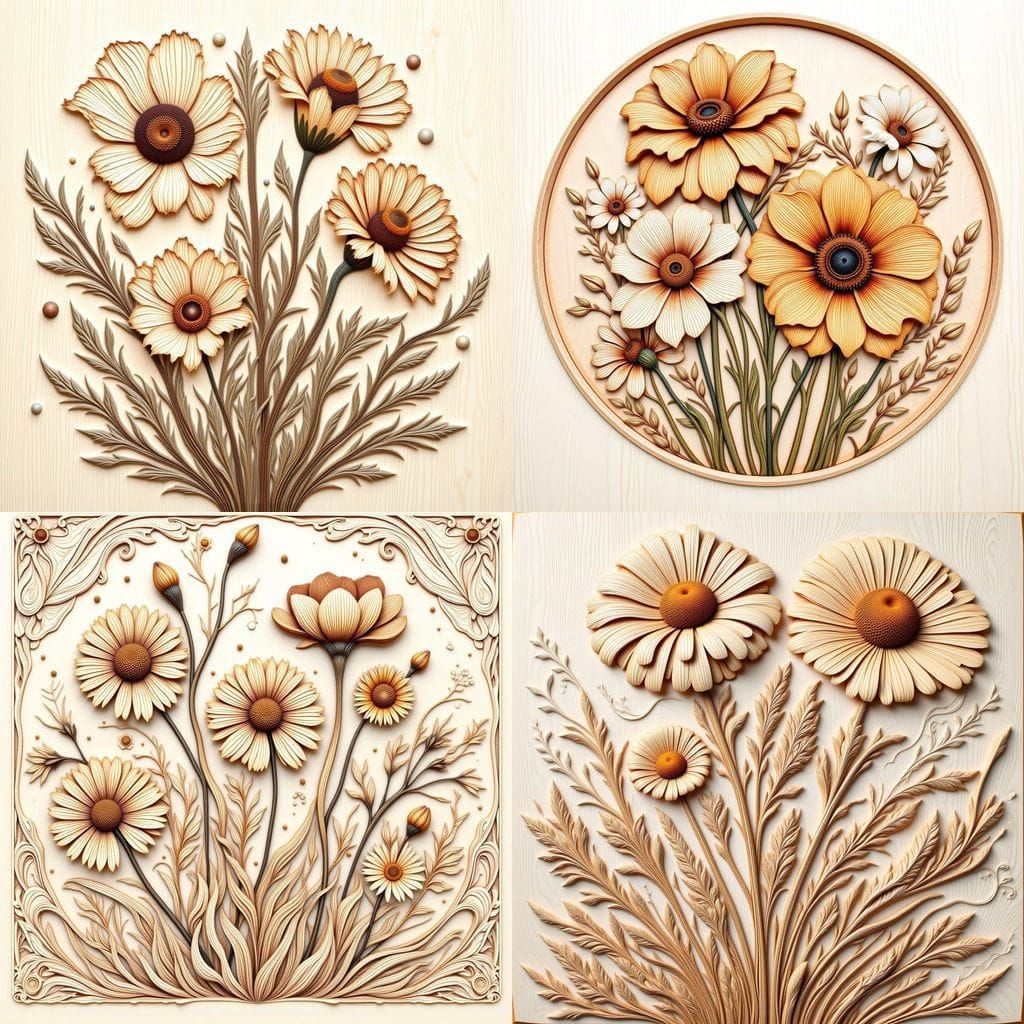 Woodworking Art: Carnation, Marigold, Snowdrop & Cosmic Flow...