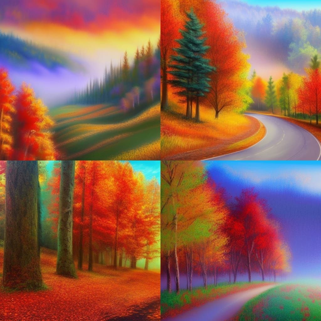 Vibrant Autumn Countryside with Red Mountains