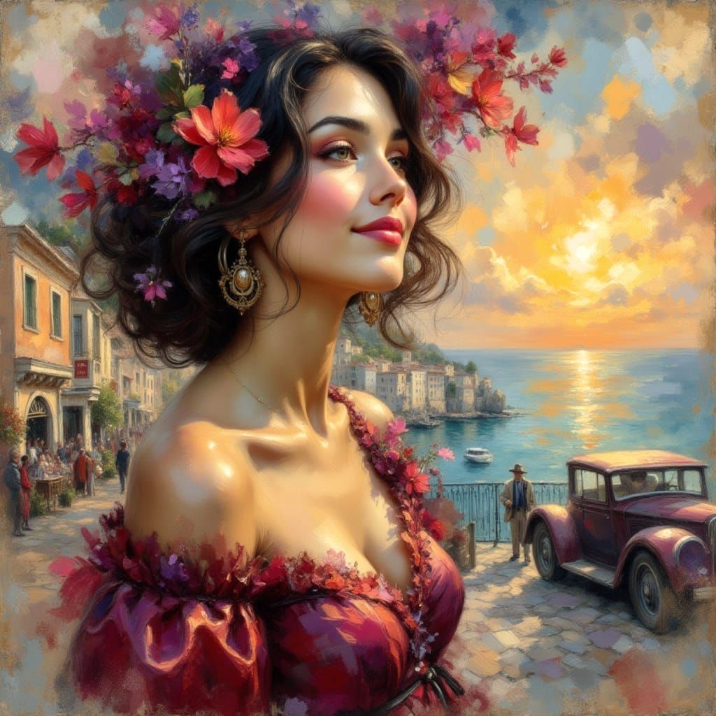 Surreal Dreamscape Portrait in Red, Black, and Purple