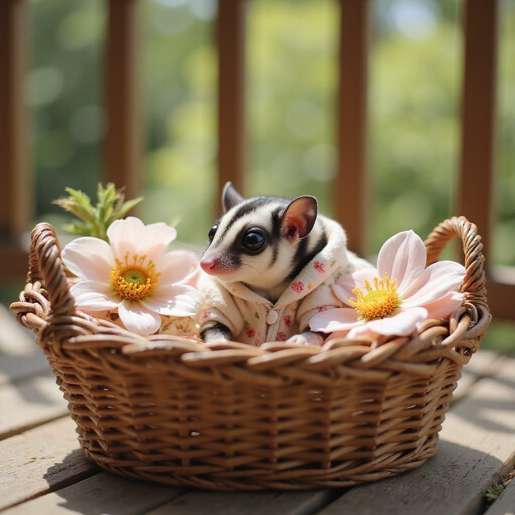 Kawaii Sugar Glider with Acacia Flowers