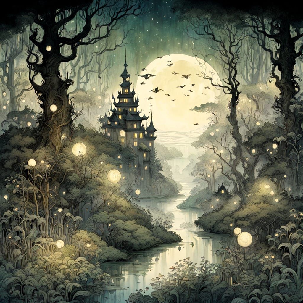 Mystical Forest Dreamscape Illustration