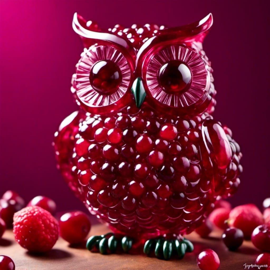 Beautiful Cranberry Owl with Fruit Elements